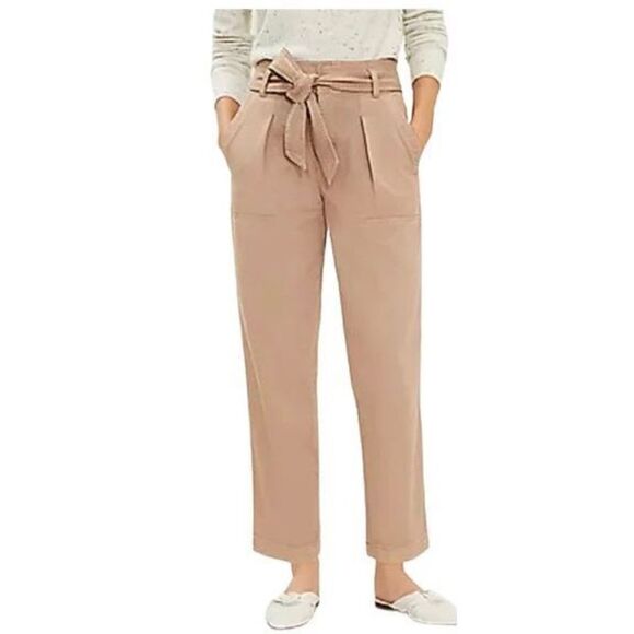 Loft Cropped PaperBag High -Rise Cotton Twill Pants‎ Tie Waist Pink 4P - Picture 12 of 12